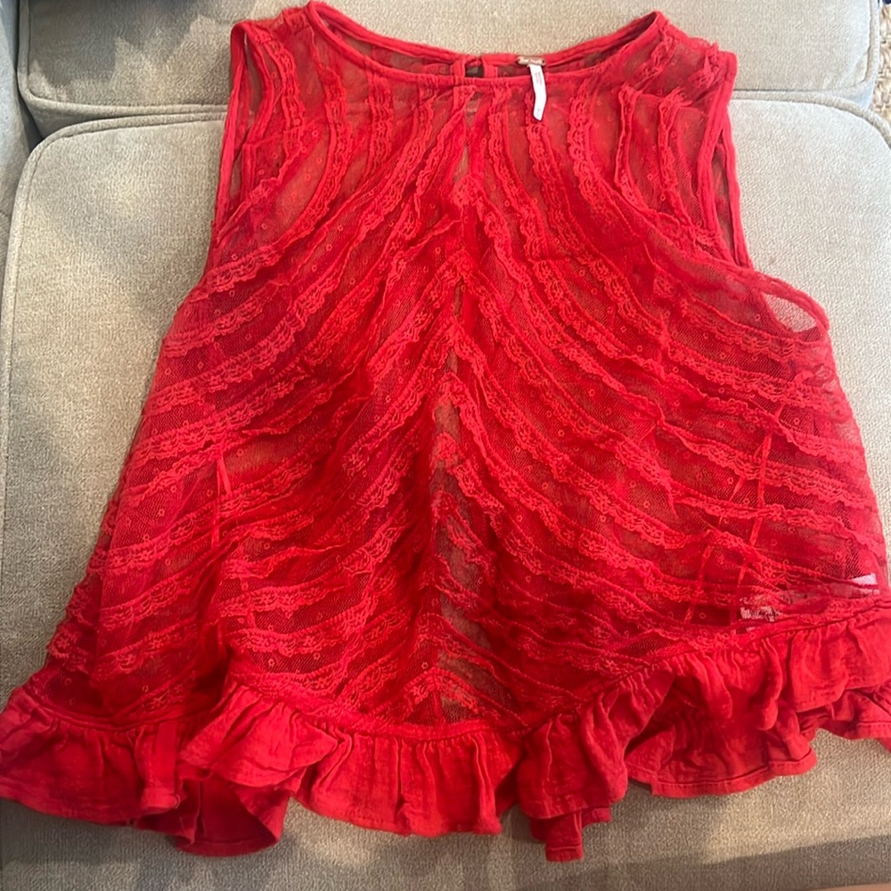 Red, free people, sheer top